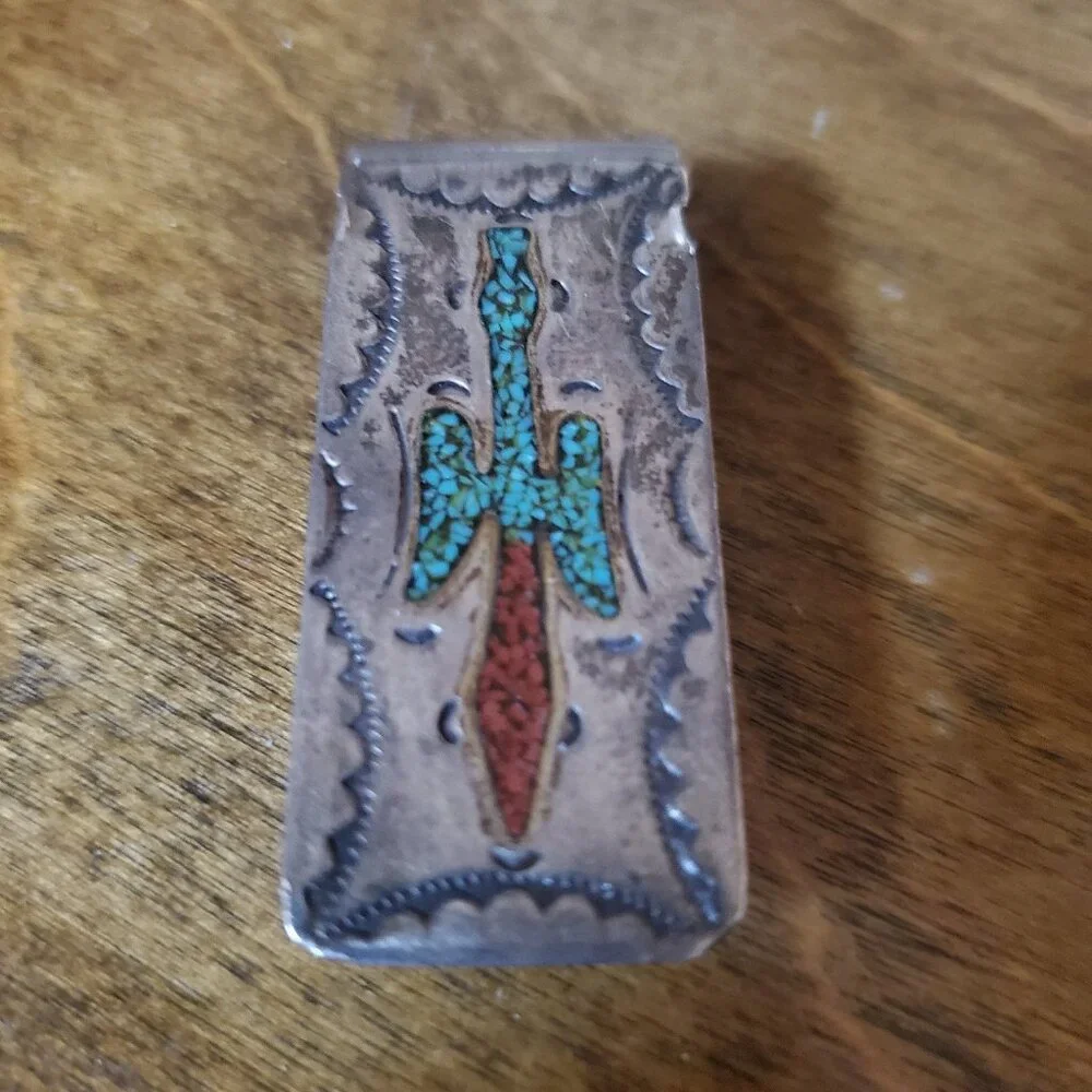 Vintage Sterling Silver Native American Money Clip